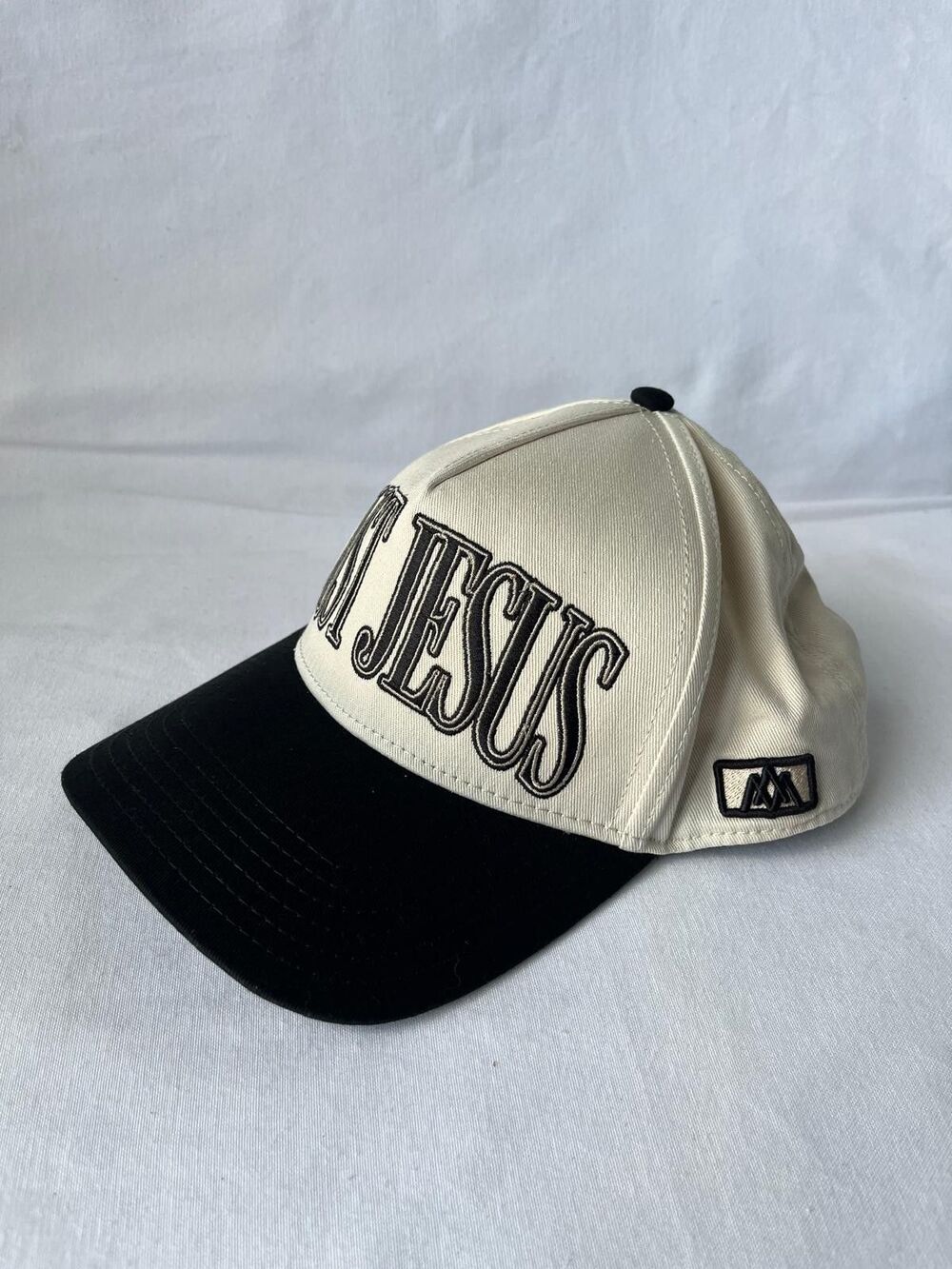 Malta Apparel Just Jesus Snapback Hat Cream Black Adjustable Christian Cap